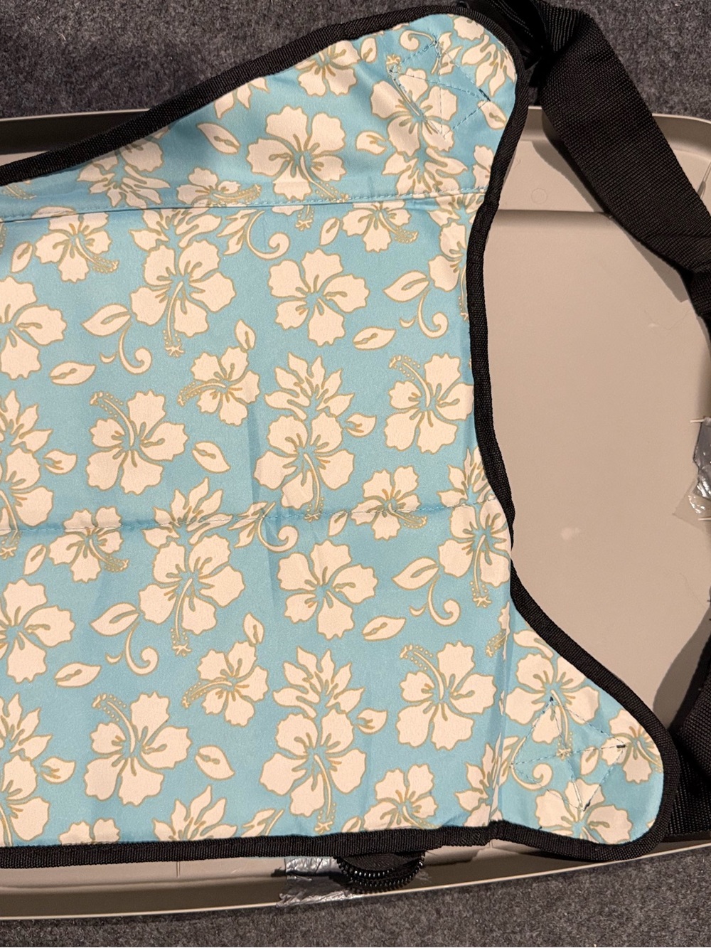 Aqua Floral Crossbody Bag with Black Trim